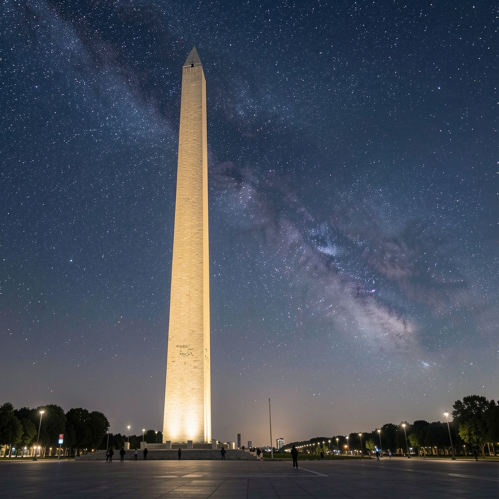 Cielo estrellado sobre la silueta iluminada de Buenos Aires junto al Obelisco durante una noche despejada